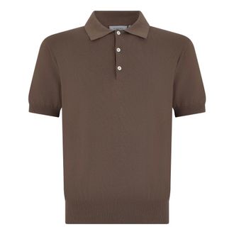 Canali Polo Shirts, male, Brown, Size: XL Short-sleeved Polo