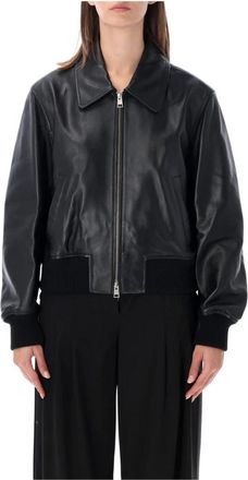 Ami Zipped Leather Jacket - Dames - Bomber jackets - Zwart - S - Katoen - Jassen