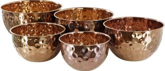 MegaChef Hammered Bubble Texture 5 Piece Stainless Steel Serving Bowl Set in Copper