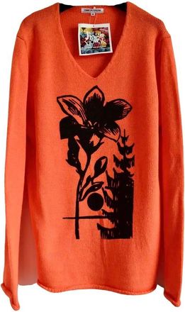 Comme Des Gar&ccedil;ons Comme Des Gar&ccedil;ons Orange Jingle flowers v-neck jumper Size M