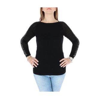 Pinko Gebreide Trui Lange Mouwen - Dames - Ronde hals truien - Zwart - M - Wol - Truien & Vesten