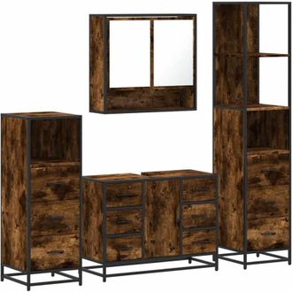vidaXL Set De Muebles Ba&ntilde;o 4 Pzas Madera Contrachapada Roble Ahumado Vidaxl