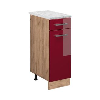 Vicco Mueble Bajo De Cocina R-line, Rojo Burdeos Alto Brillo, 30 Cm Et M&aacute;rmol