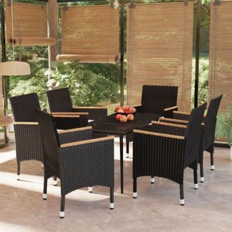 vidaXL Juego De Comedor De Jard&iacute;n 7 Piezas Con Cojines Negro Vidaxl