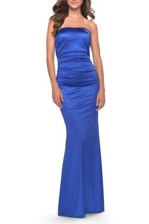 La Femme Chic Strapless Liquid Jersey Gown with Ruching in Royal Blue at Nordstrom, Size 12