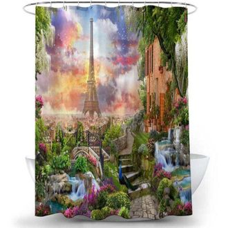 OEM Cortina De Ducha Impermeable Y Resistente Al Moho Con Dise&ntilde;o De La Torre Eiffel De Par&iacute;s Y Un Pavo Real. Cortina De Ba&ntilde;o De Poli&eacute;ster, 180 X 180 Cm - 