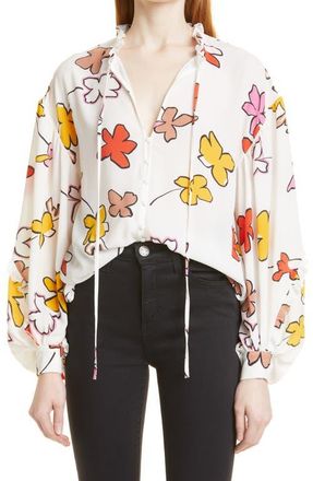 Ted Baker Thurso Floral High-Low Blouse in White at Nordstrom, Size 4