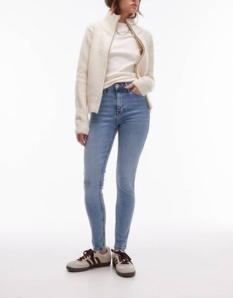 Topshop Jamie high rise skinny jeans in bleach-Blues