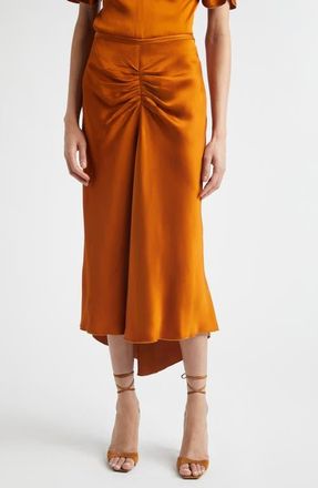 Victoria Beckham Gathered Satin Midi Skirt in Bronze at Nordstrom, Size 10 Us