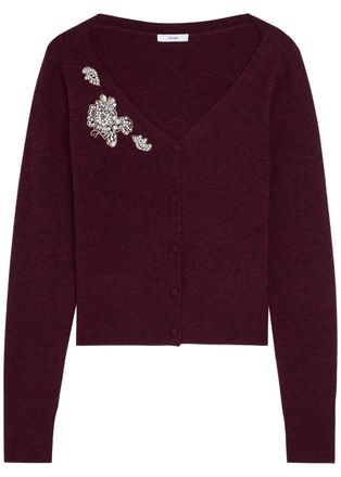 Erdem Embellished Knitted Cardigan - Burgundy - L (UK14 / L)