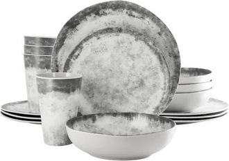 Gibson Home Organic Decal 16 Piece Melamine Dinnerware Set in Grey at Nordstrom