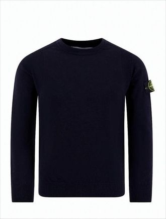 Stone Island Deep Navy Crewneck Sweater With Ribbed Hem