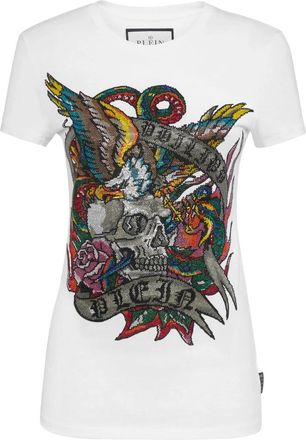 Philipp Plein T-shirt Round Neck SS Tattoo - Dames - T-shirts - Wit - L - Katoen - Tops