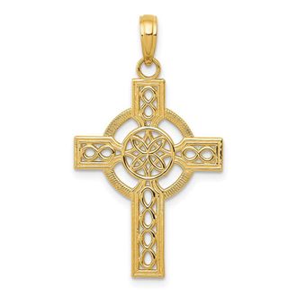 Diamond2Deal 10k Yellow Gold Diamond-cut Celtic Cross Pendant