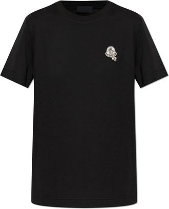 Moncler Logo Patch T-Shirt - Dames - T-shirts - Zwart - L - Katoen - Tops