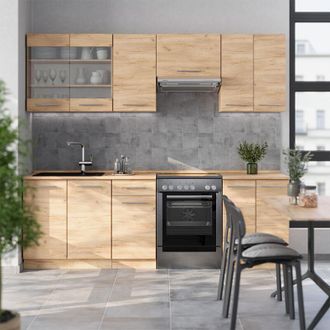 Vicco Mueble De Cocina Fame-line, Roble Dorado, 240 Cm Sin Encimera, Vicco