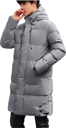 Generic Mens Long Winter Coat Zipped Hooded Puffer Jacket Ankle Length Padded down Coat with Hood Long Sleeve Parka Coats Thermal Windbreak Overcoat Full Zip 