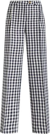 Etro gingham-print straight trousers - women - Viscose - 44 - Blue
