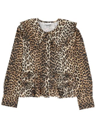 Ganni Brown Regular Animal Print Shirt