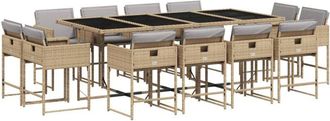 vidaXL Set Comedor De Jard&iacute;n Con Cojines 13 Pzas Rat&aacute;n Sint&eacute;tico Beige Vidaxl