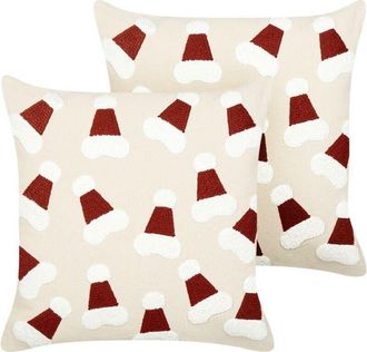 Beliani Beliani - Conjunto De 2 Cojines De Tela Con Motivo Navide&ntilde;o Beige 45 X 45 Cm Sugarplum