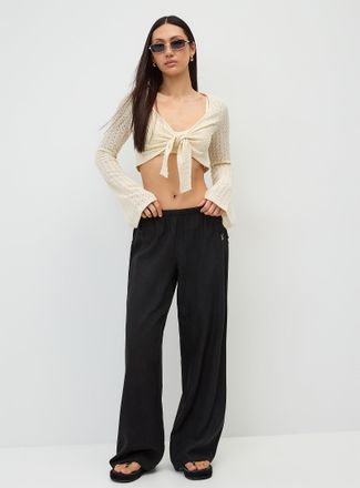 Twik Womens Drawcord waist linen-blend wide-leg pant