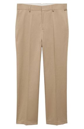 Mango Regular Fit Straight Leg Tencel & Cotton Pants in Medium Brown at Nordstrom, Size 32