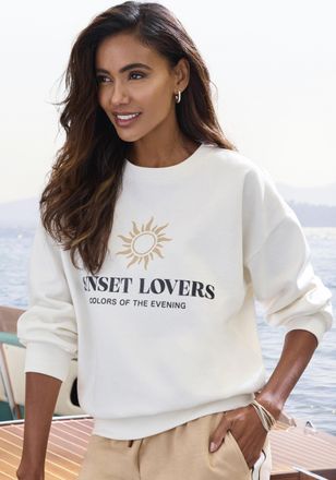 H.I.S Sweatshirt H.I.S, Damen, Gr. 32/34, creme, Sweatware, Obermaterial: 60% Baumwolle, 40% Polyester, unifarben, bequem h&uuml;ftlang, Rundhals, Rippb&uuml;ndchen, 