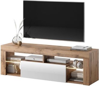 Selsey Selsey - Bianko - Mueble tv - para la sala de estar - 140 cm de ancho - roble lancaster / blanco brillo - con iluminación led - moderno