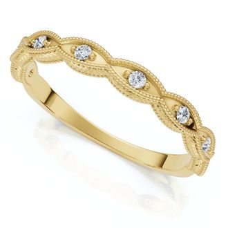 Pompeii3 Diamond Wedding Ring With Antique Design 14k Gold Lab Grown Stackable Band