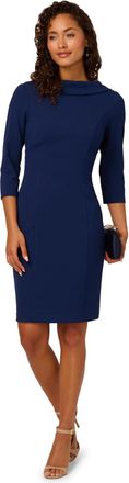 Adrianna Papell Womens Rolled Neck Crepe Midi Dress - Blue - Size 10 UK