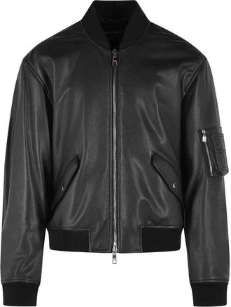 Dolce & Gabbana Black Leather Bomber Jacket