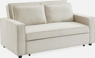Sweeek Sweeek - Sof&aacute; Cama De Pana De 3 Plazas, Chill, Crema, 172.5x91.5x88.5 Cm