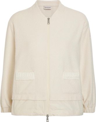Moncler Logo-appliqu&eacute;d Layered Boucl&eacute; Cardigan - Cream - XS (UK 8 / XS)