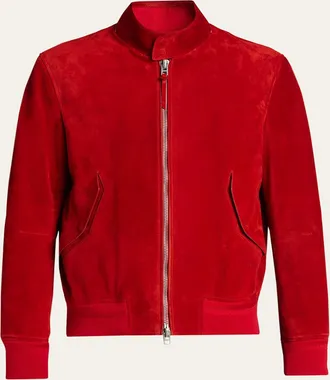 Tom Ford Mens Suede Stand Collar Full-Zip Blouson