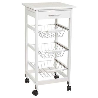 Wanderlust Deco Carro de cocina de madera de pino y dm blanco