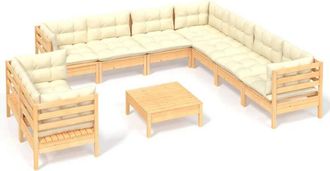 vidaXL Muebles De Jard&iacute;n 10 Pzas Y Cojines Madera Maciza De Pino Crema Vidaxl