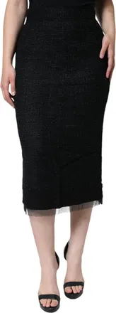 Dolce & Gabbana Black Virgin Wool Pencil Cut Midi Womens Skirt