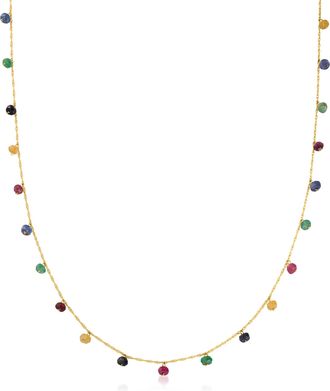 Canaria Canaria Multicolored Sapphire and Ruby Bead Station Necklace in 10kt Yellow Gold