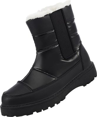 Generic Winter Shoes for Women Waterproof Prints Flat Round Toe Lazy Suede Shoes Boots Ladies Safety Boots (Black, 4.5)