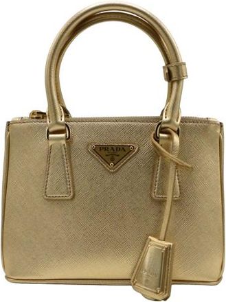 Prada Gold Metallic Saffiano Lux Small Galleria Double Zip Tote