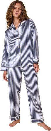 The Cats Pajamas Luxe Pima Pajama Set Conversational in Classic Stripe Navy at Nordstrom, Size X-Large