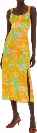 Whistles Palm Floral Carmel Midi Dress In Multicolour