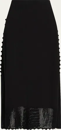 Lafayette 148 New York Scalloped Cotton-Silk Tape Knit Midi Skirt