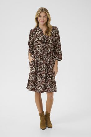 Cream Jurk Feminine Leopard Mix leopard