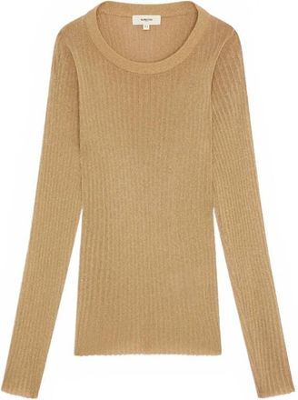 Suncoo Womens Scalloped Edges Sweater In Gold