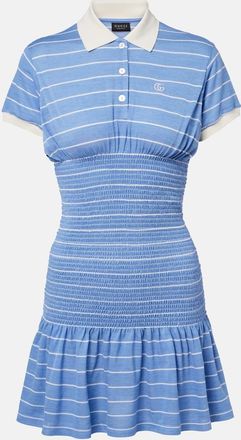 Gucci Shirred striped silk piqu&eacute; polo dress