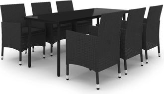 vidaXL Set Comedor De Jard&iacute;n 7 Pzas Y Cojines Rat&aacute;n Sint&eacute;tico Y Vidrio Vidaxl