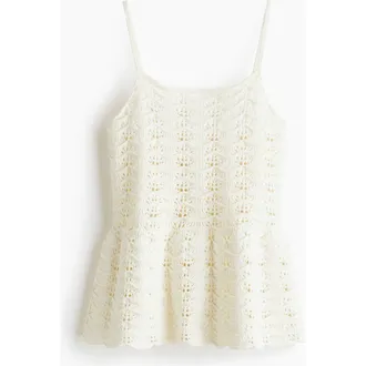 H&M Crochet-look Peplum Top in Cream at Nordstrom, Size Xx-Large