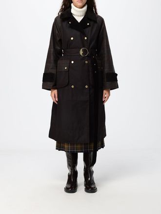 Barbour Long Double-Breasted Waxed Cotton Trench Coat with Velvet Collar